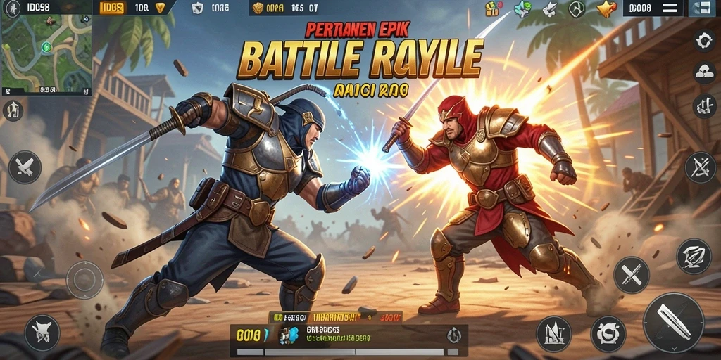 Tangkapan layar menampilkan aksi intens dalam pertempuran Battle Royale.
