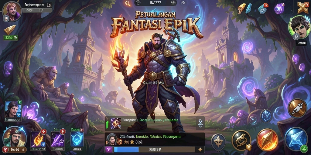Tangkapan layar gameplay INA777 menunjukkan pertarungan epik dalam dunia fantasi.