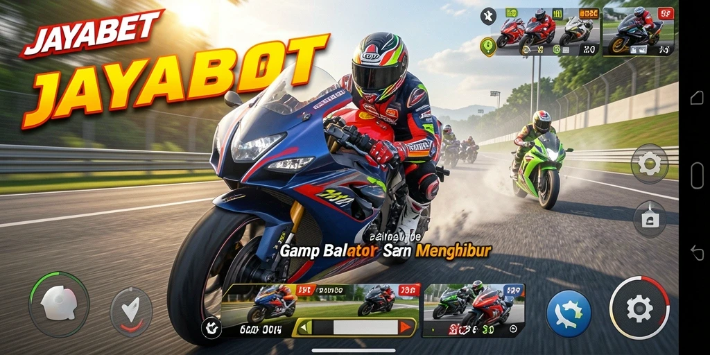 Tampilan gameplay seru dalam balapan motor JAYABET.