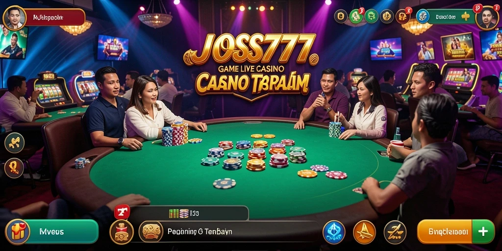 Screenshot utama JOSS777 menampilkan dealer profesional dan pemain yang sedang berinteraksi.