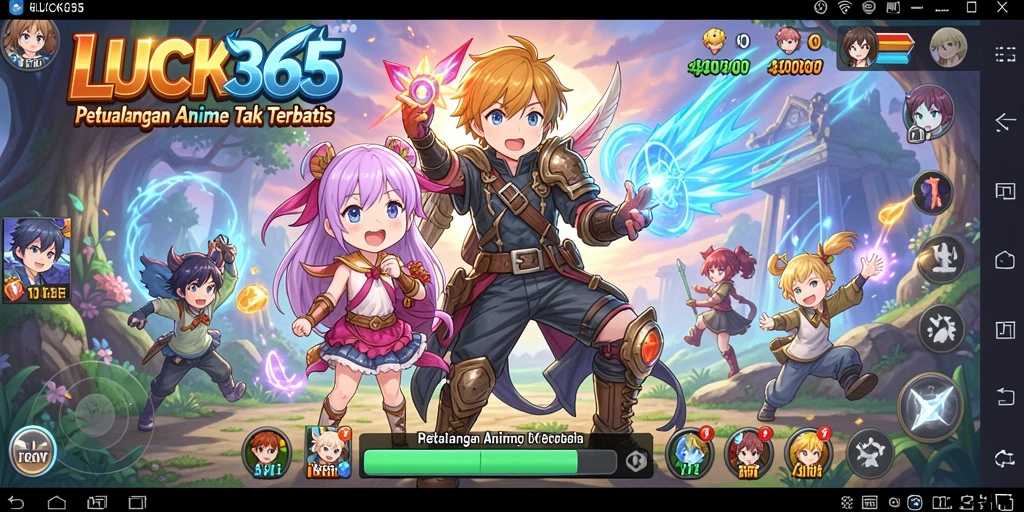 Tangkapan layar dari gameplay LUCK365 yang menarik dengan karakter Anime.