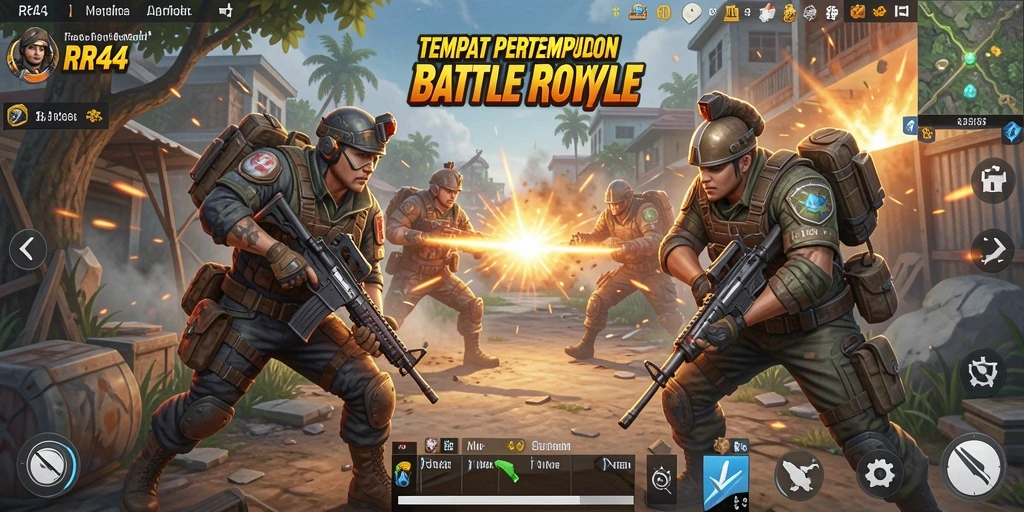 Tampilan dinamis gameplay RR44 dengan pertempuran seru Battle Royale.