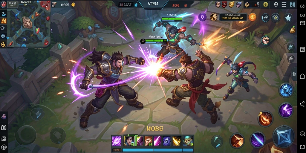 Screenshot gameplay V21 menampilkan pertarungan tim yang epik.